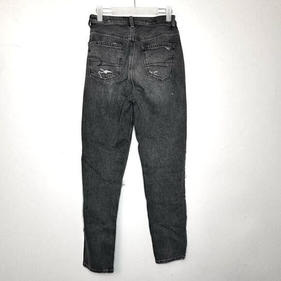 American Eagle Outfitters Whisker Cotton Blend Distressed Gray Mom Jeans Size 2 - Picture 3 of 5